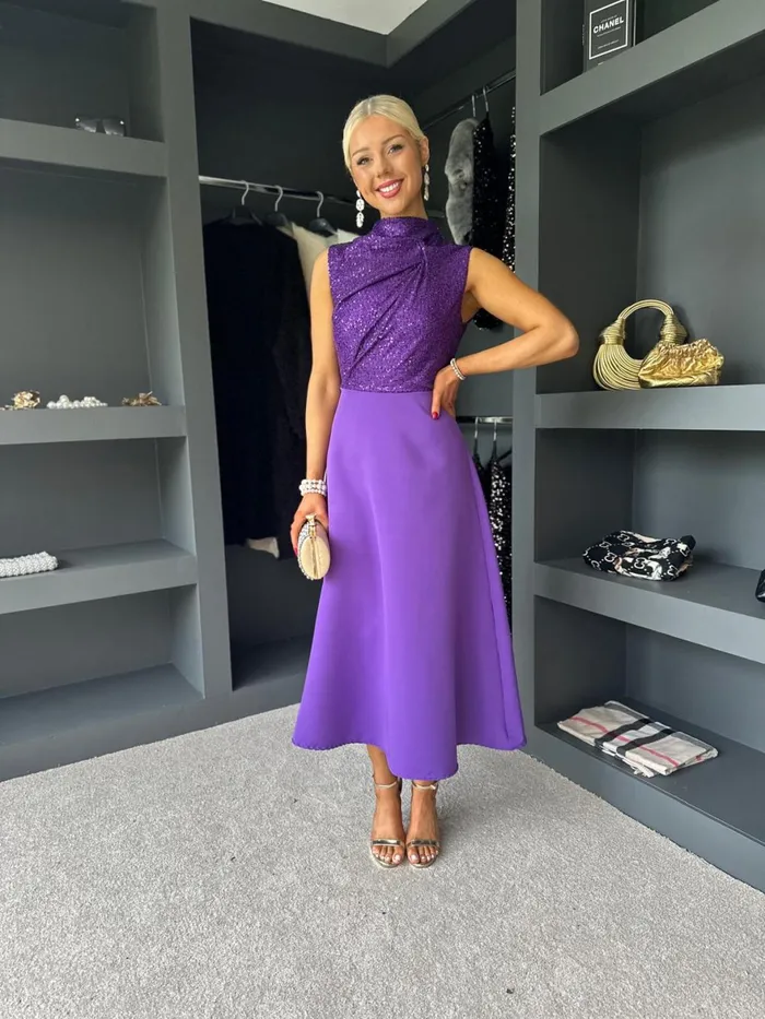 Women Evening Dress Canella Lane Madison Sequin Detail Dress Violet