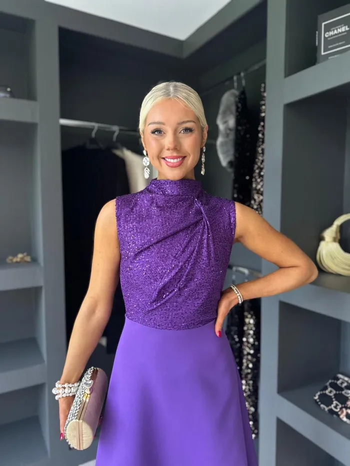 Women Evening Dress Canella Lane Madison Sequin Detail Dress Violet