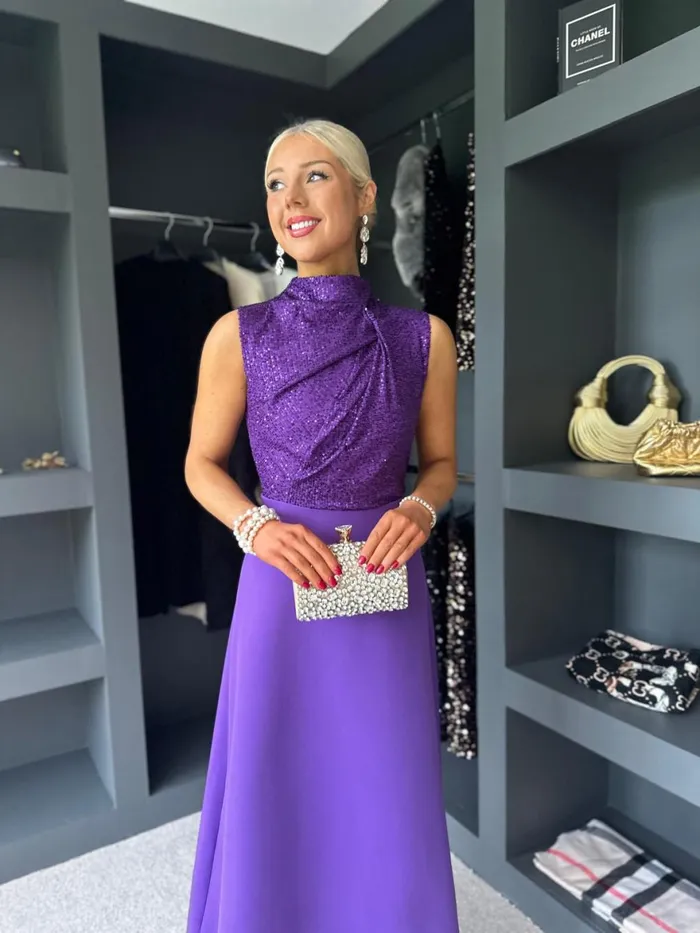 Women Evening Dress Canella Lane Madison Sequin Detail Dress Violet
