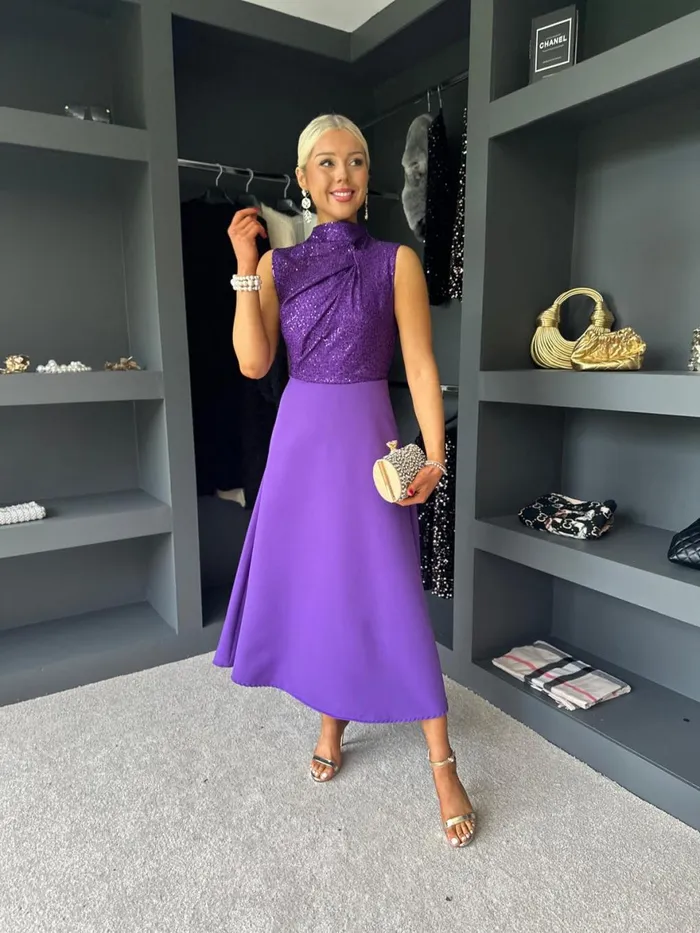 Women Evening Dress Canella Lane Madison Sequin Detail Dress Violet