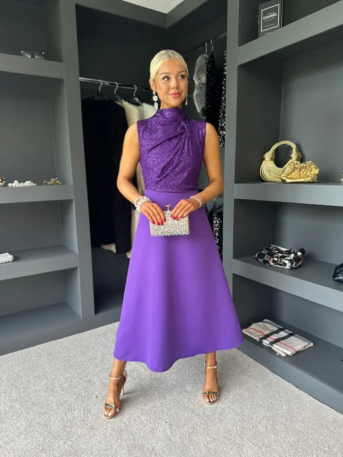 Women Evening Dress Canella Lane Madison Sequin Detail Dress Violet