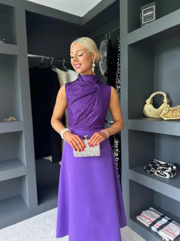 Women Evening Dress Canella Lane Madison Sequin Detail Dress Violet
