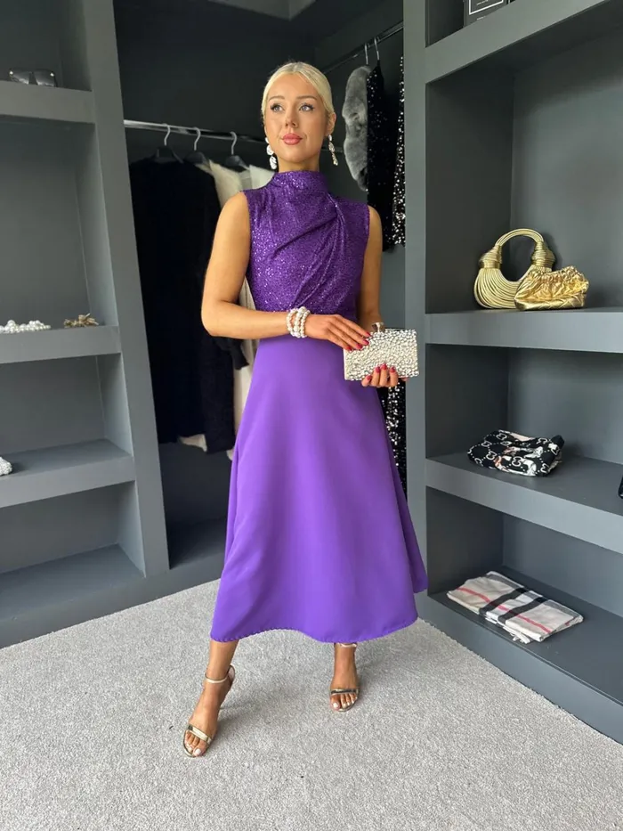 Women Evening Dress Canella Lane Madison Sequin Detail Dress Violet