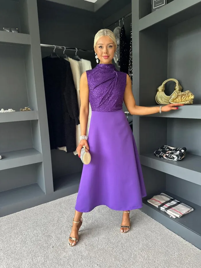 Women Evening Dress Canella Lane Madison Sequin Detail Dress Violet