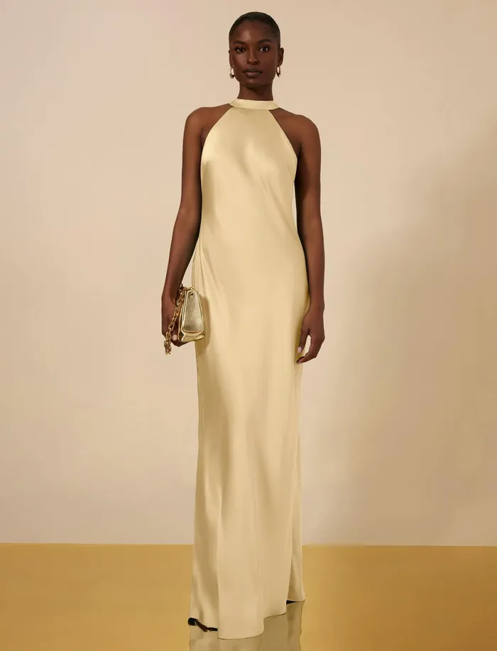 Women Evening Dresses and Gowns BCBG Peighten Halter Gown Prairie Sand