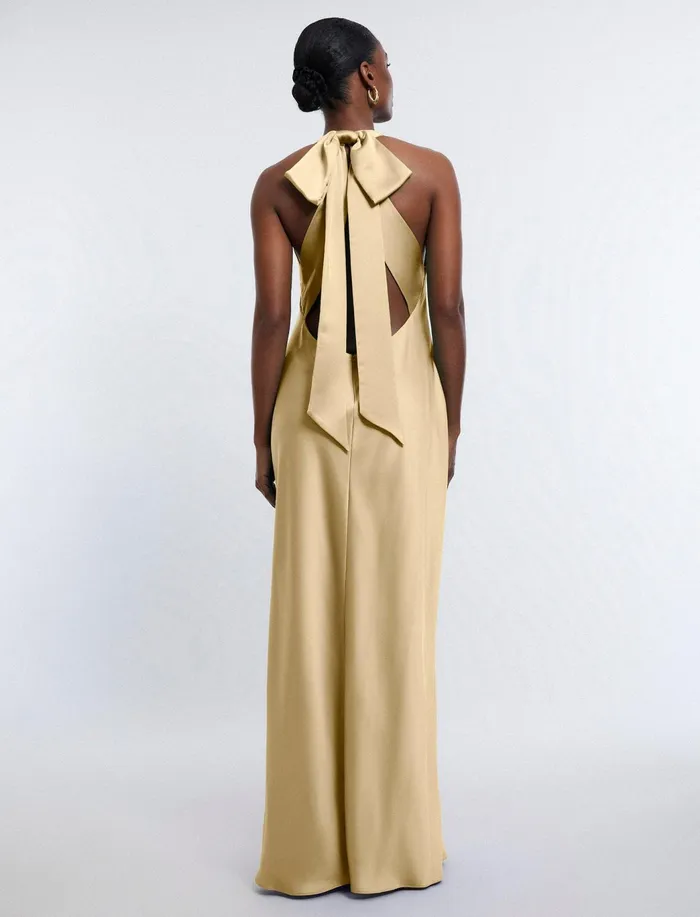 Women Evening Dresses and Gowns BCBG Peighten Halter Gown Prairie Sand
