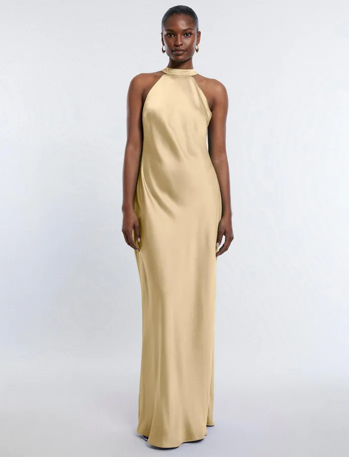 Women Evening Dresses and Gowns BCBG Peighten Halter Gown Prairie Sand