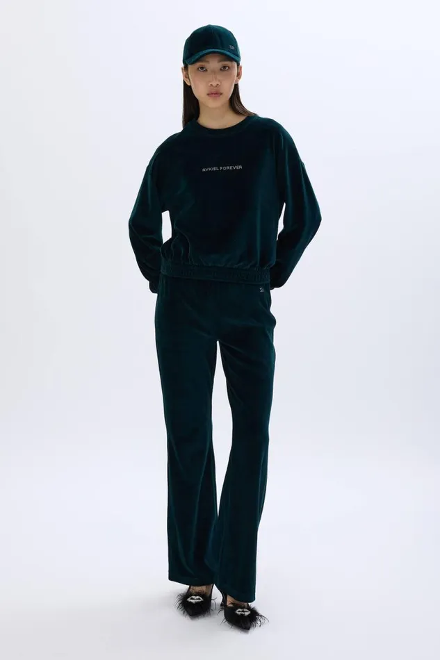 Women Flared Velvet Trousers Dark Green Green Sonia Rykiel Trousers And Denim