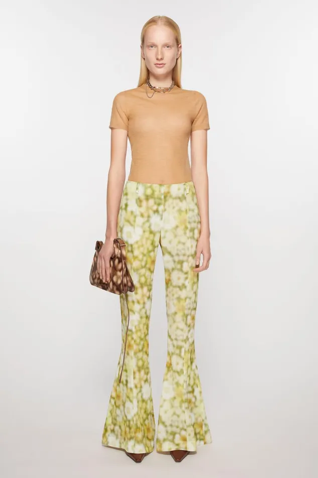 Women Fluid Print Trousers Green Multi Acne Studios Trousers
