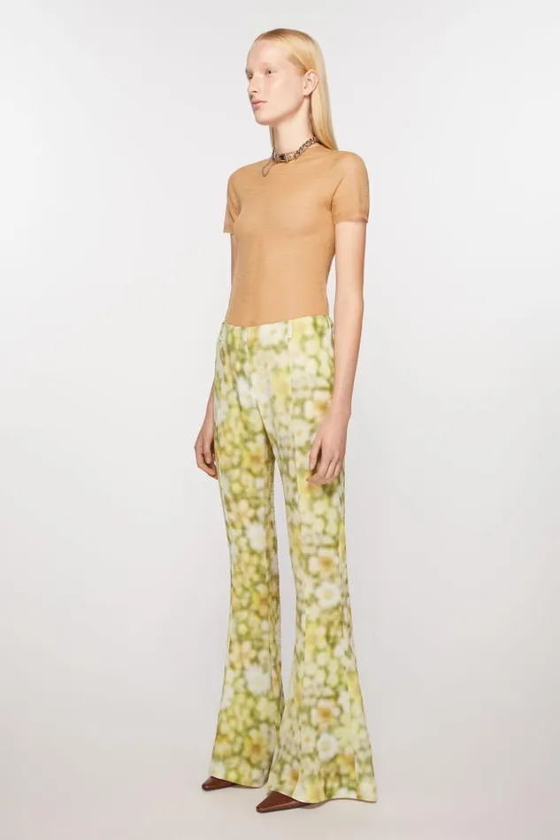 Women Fluid Print Trousers Green Multi Acne Studios Trousers