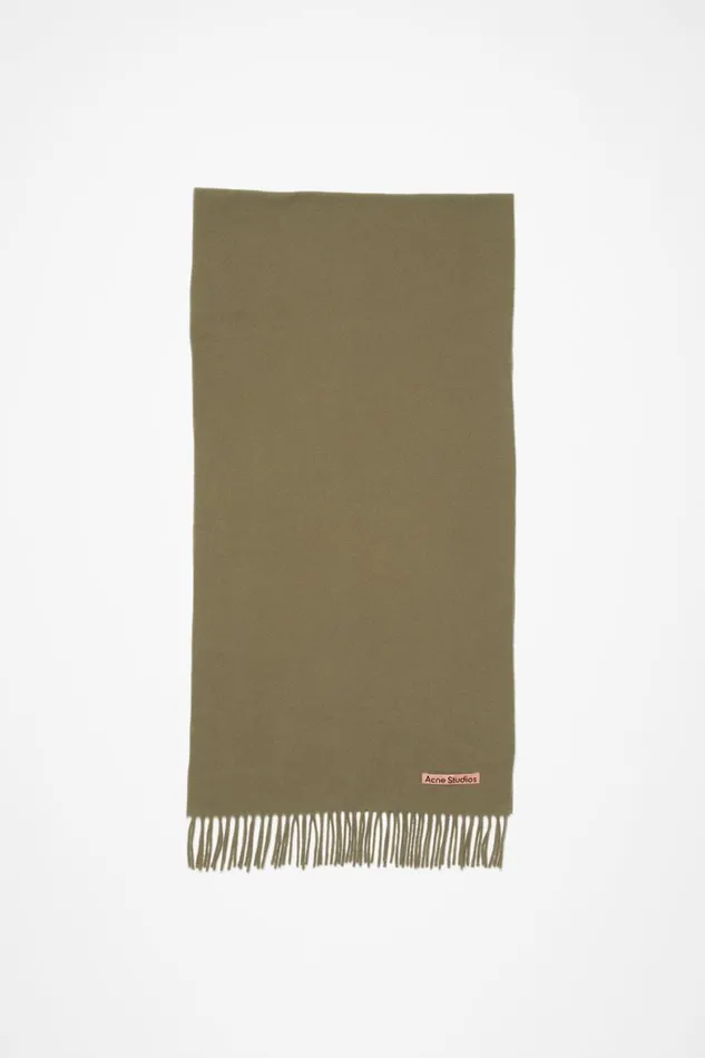 Women Fringe Wool Scarf 8211 Narrow Khaki Green Acne Studios Scarves
