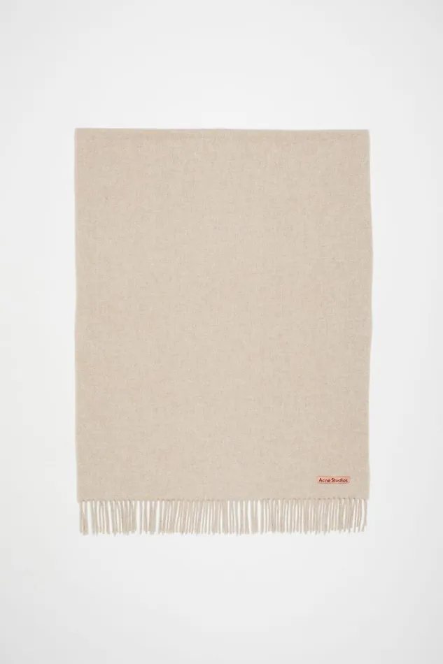 Women Fringe Wool Scarf 8211 Oversized Oatmeal Melange Acne Studios Scarves