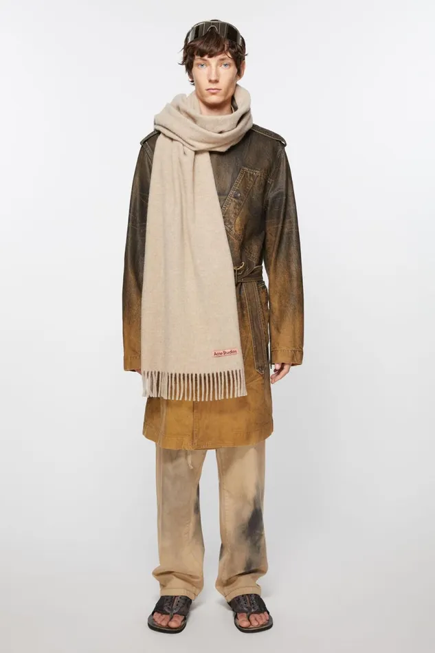 Women Fringe Wool Scarf 8211 Oversized Oatmeal Melange Acne Studios Scarves