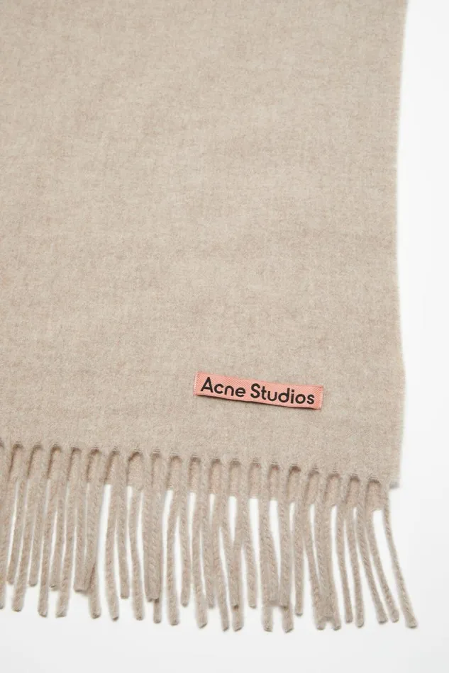 Women Fringe Wool Scarf 8211 Oversized Oatmeal Melange Acne Studios Scarves