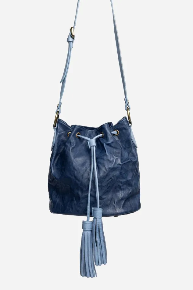 Women Handbags Johnny Was ABISSO ITALIAN LEATHER BUCKET BAG Blue