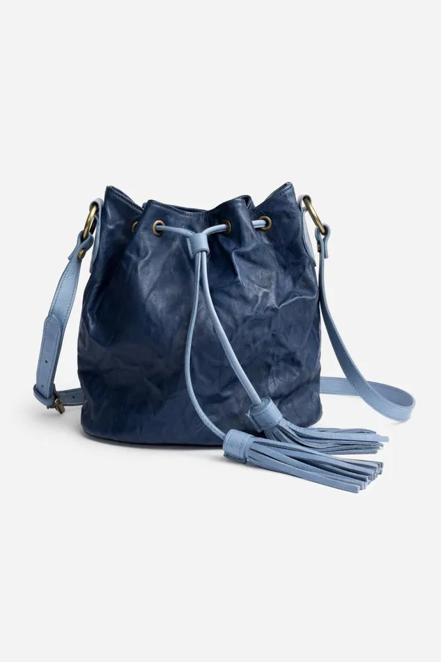 Women Handbags Johnny Was ABISSO ITALIAN LEATHER BUCKET BAG Blue