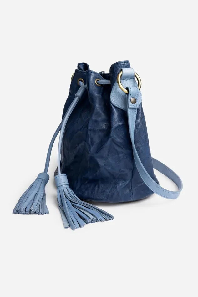 Women Handbags Johnny Was ABISSO ITALIAN LEATHER BUCKET BAG Blue
