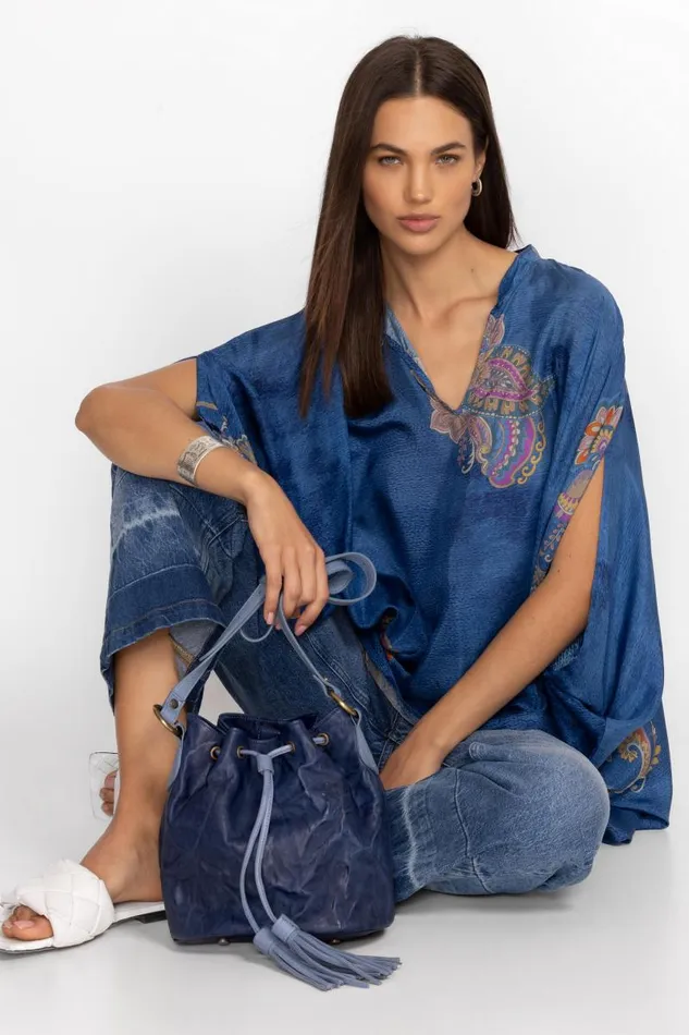 Women Handbags Johnny Was ABISSO ITALIAN LEATHER BUCKET BAG Blue