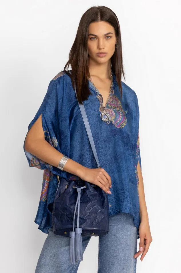 Women Handbags Johnny Was ABISSO ITALIAN LEATHER BUCKET BAG Blue