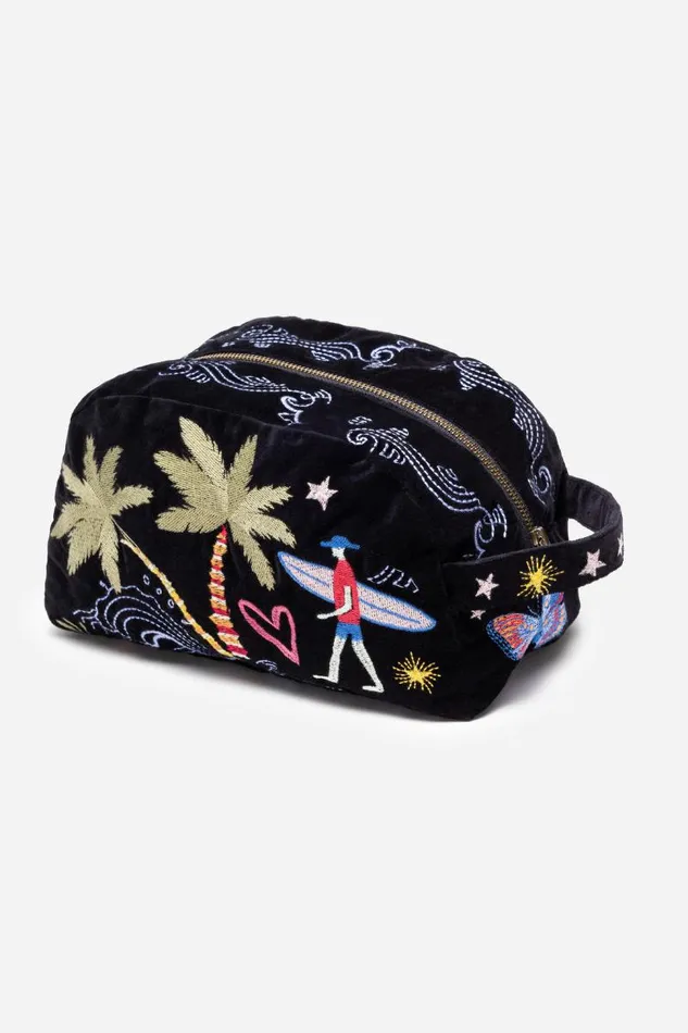 Women Handbags Johnny Was CALIFORNIA COTTON VELVET MAKEUP BAG Black