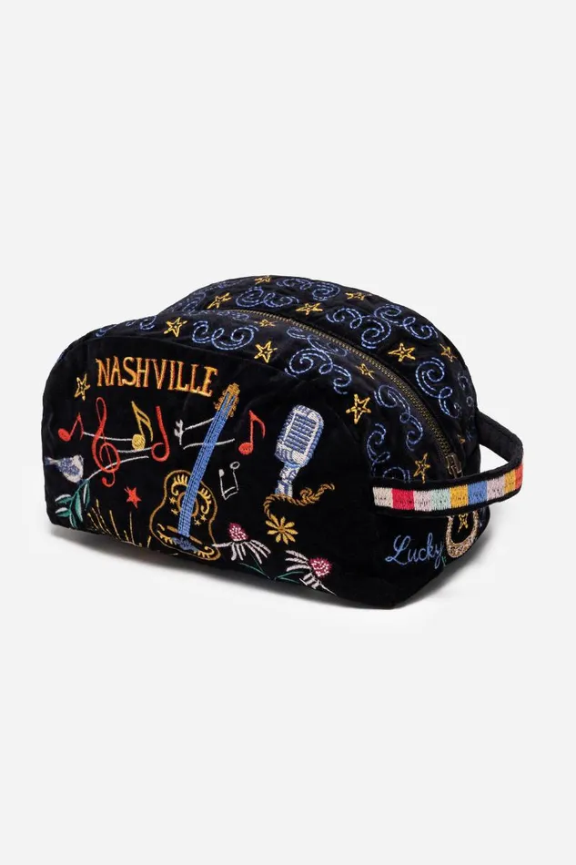 Women Handbags Johnny Was NASHVILLE COTTON VELVET MAKEUP BAG Black