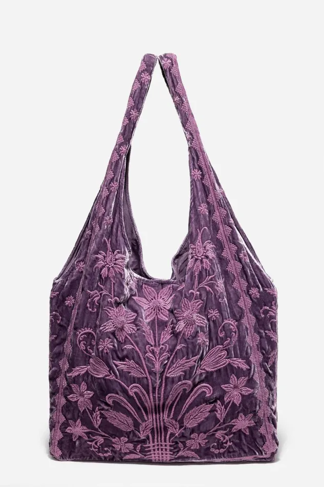 Women Handbags Johnny Was VELVET SLOUCHY TOTE Dusty Purple
