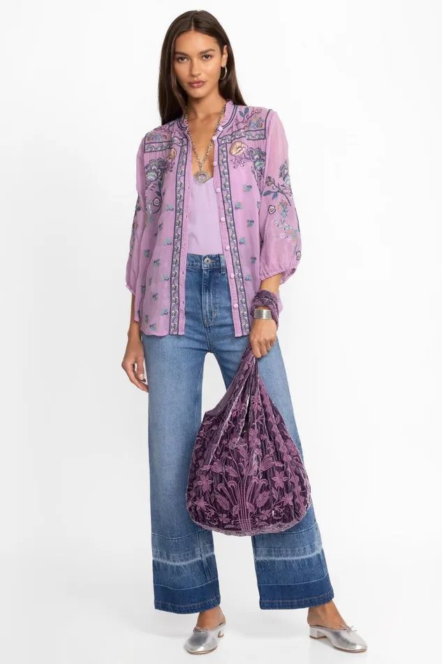 Women Handbags Johnny Was VELVET SLOUCHY TOTE Dusty Purple Women Handbags Johnny Was VELVET SLOUCHY TOTE Dusty Purple