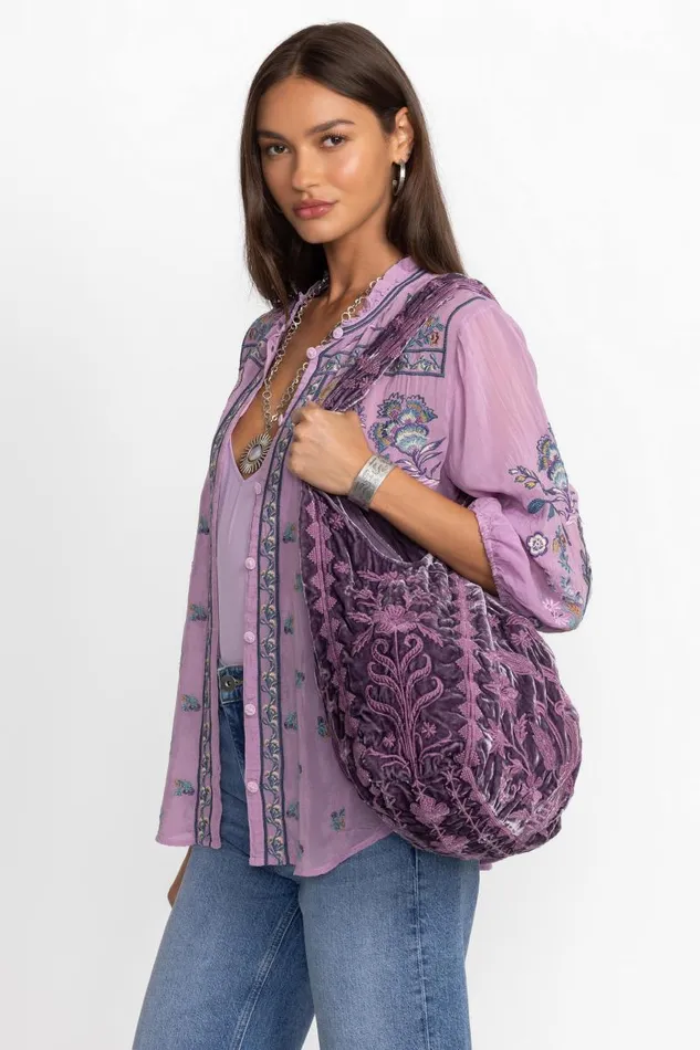 Women Handbags Johnny Was VELVET SLOUCHY TOTE Dusty Purple Women Handbags Johnny Was VELVET SLOUCHY TOTE Dusty Purple