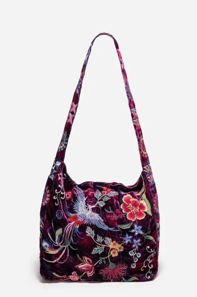 Women Handbags Johnny Was VELVET WIDE STRAP TOTE BAG Cerise Plaid
