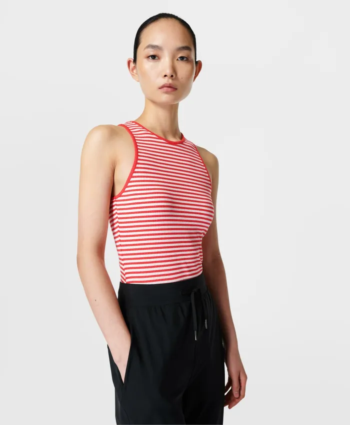 Women Harper Racer Rib Vest Tulip Red Stripe Vest Tops Sweaty Betty