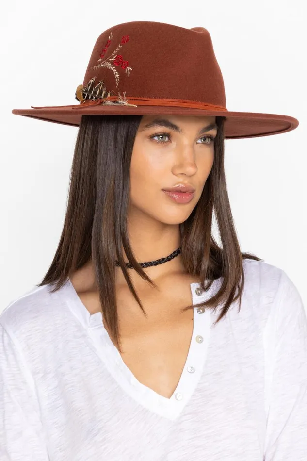 Women Hats Johnny Was HUMMINGBIRD FEATHER HAT Rust Women Hats Johnny Was HUMMINGBIRD FEATHER HAT Rust
