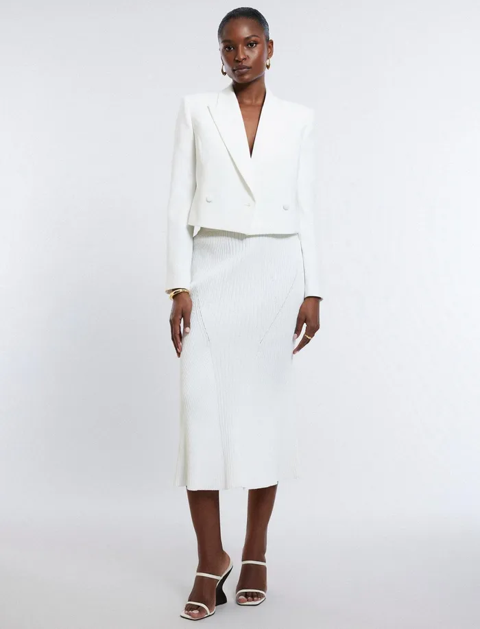 Women Jackets and Blazers BCBG Cropped Blazer Gardenia