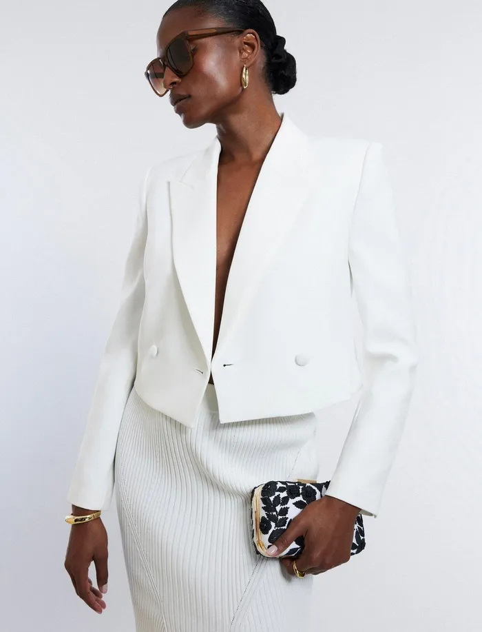 Women Jackets and Blazers BCBG Cropped Blazer Gardenia