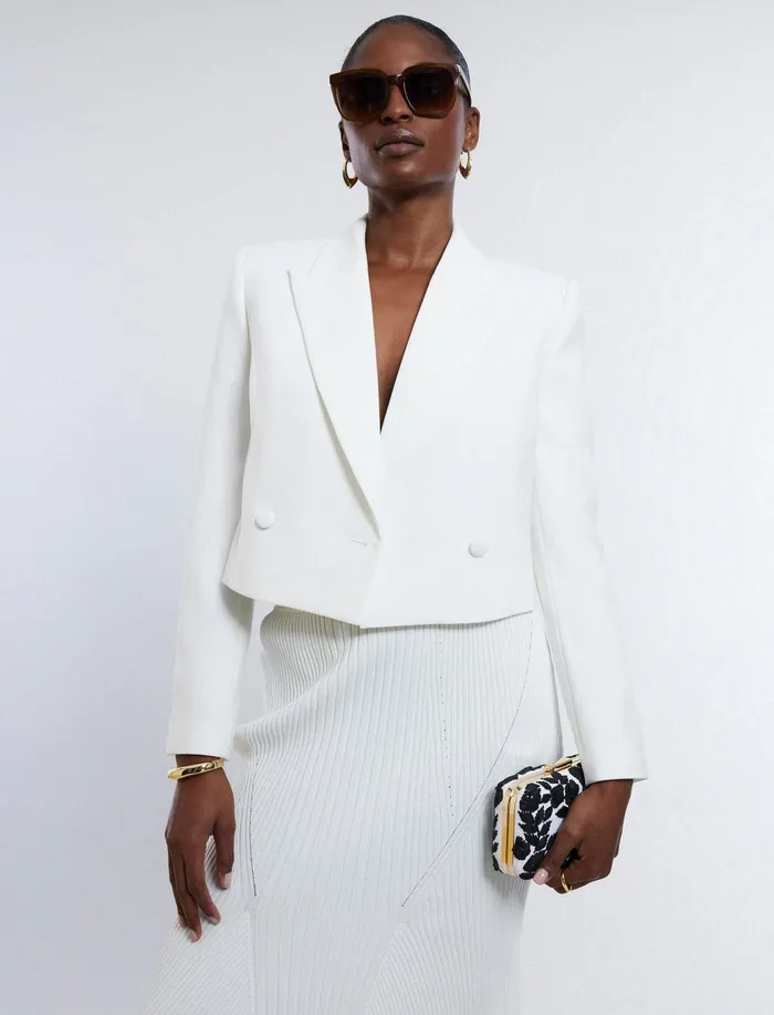 Women Jackets and Blazers BCBG Cropped Blazer Gardenia