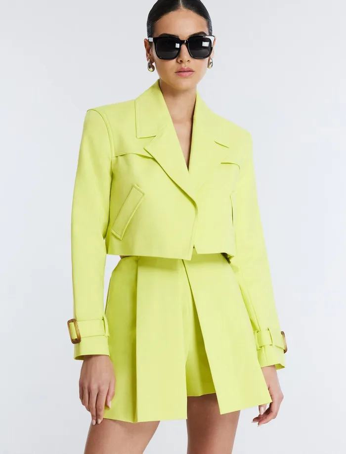 Women Jackets and Blazers BCBG Cropped Trench Jacket Yellow Plum