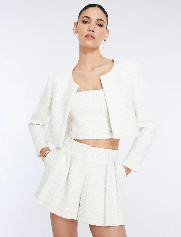 Women Jackets and Blazers BCBG Cropped Tweed Jacket Gardenia
