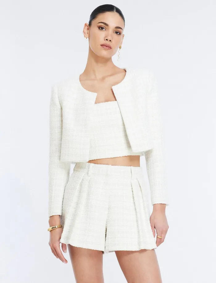 Women Jackets and Blazers BCBG Cropped Tweed Jacket Gardenia