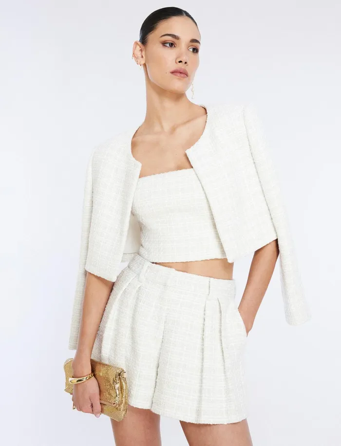 Women Jackets and Blazers BCBG Cropped Tweed Jacket Gardenia