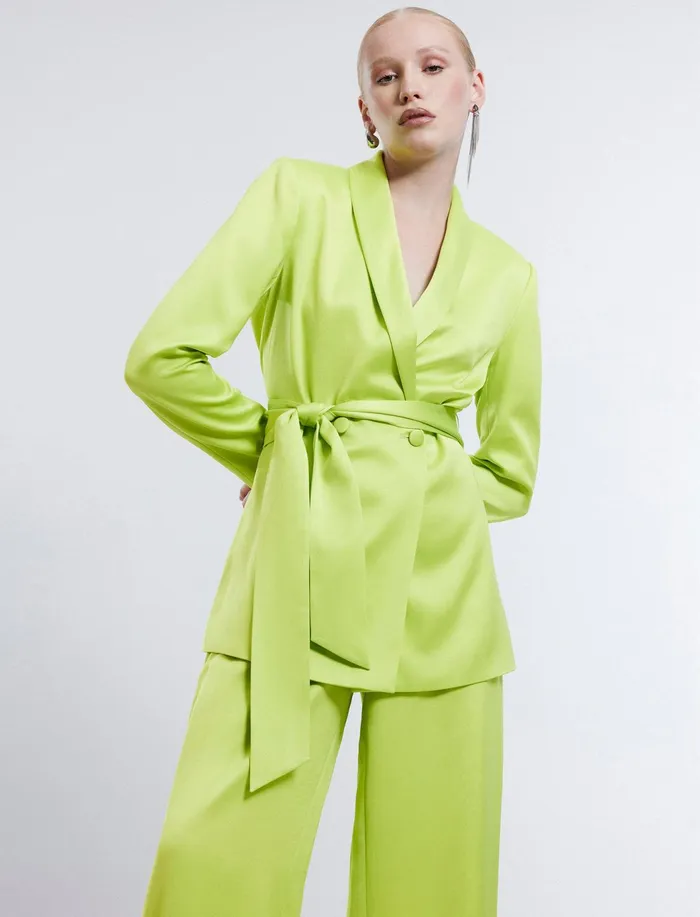 Women Jackets and Blazers BCBG Harrison Satin Blazer Lime Punch