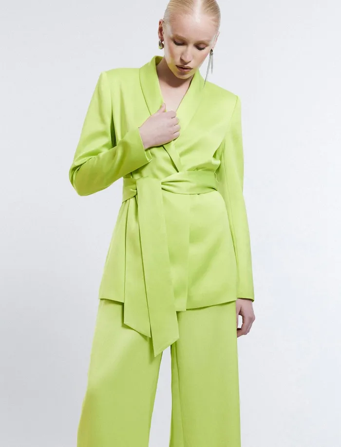 Women Jackets and Blazers BCBG Harrison Satin Blazer Lime Punch
