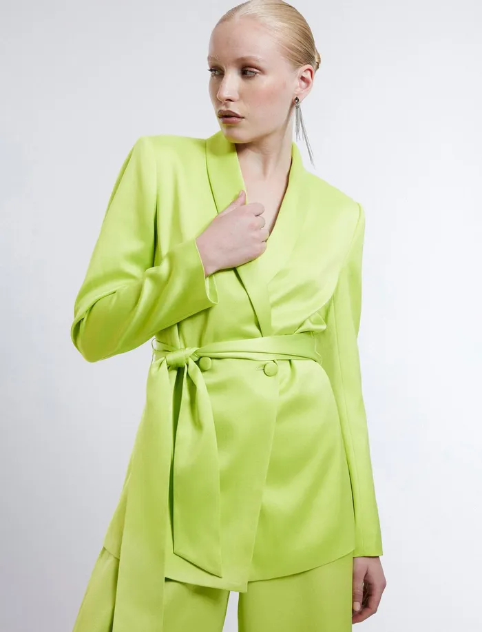 Women Jackets and Blazers BCBG Harrison Satin Blazer Lime Punch