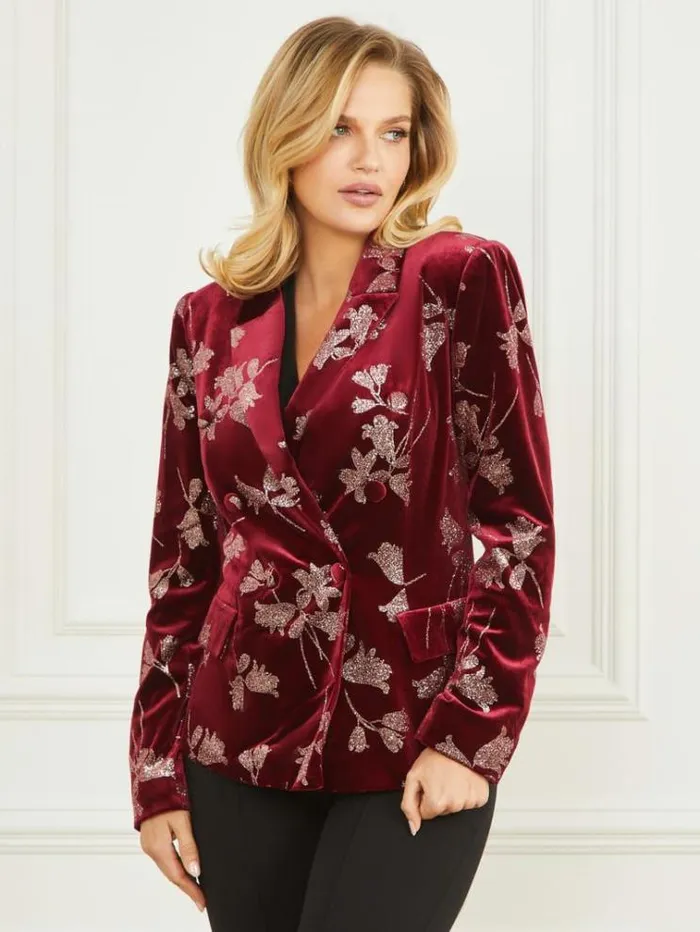 Women Jackets Marciano Angelica Velvet Blazer Purple Petal With Rose Go