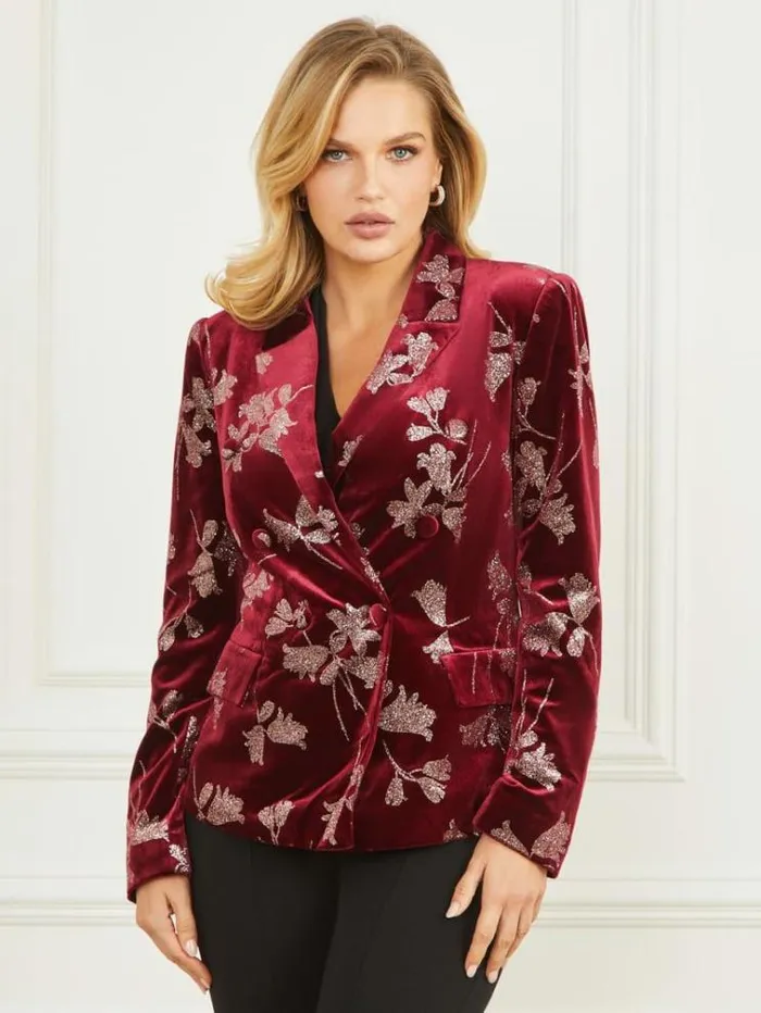 Women Jackets Marciano Angelica Velvet Blazer Purple Petal With Rose Go Women Jackets Marciano Angelica Velvet Blazer Purple Petal With Rose Go