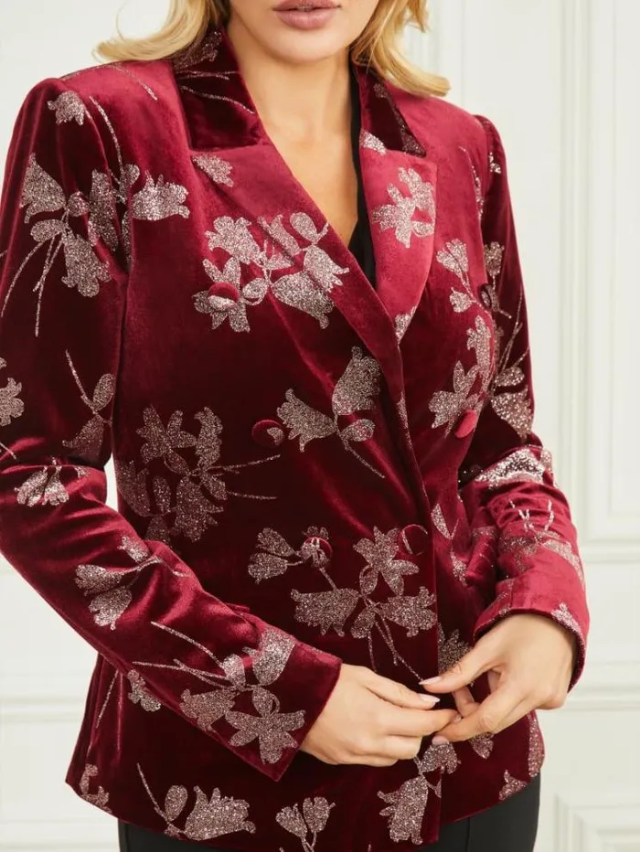 Women Jackets Marciano Angelica Velvet Blazer Purple Petal With Rose Go Women Jackets Marciano Angelica Velvet Blazer Purple Petal With Rose Go