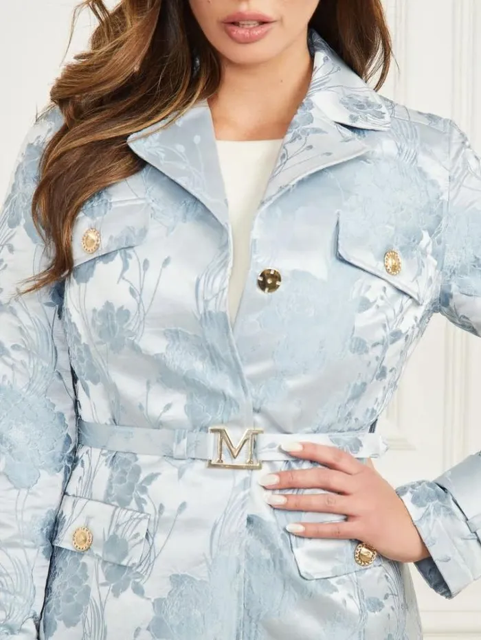 Women Jackets Marciano Golden Floral Trench Coat Soft Blue Flower Jacquard Women Jackets Marciano Golden Floral Trench Coat Soft Blue Flower Jacquard