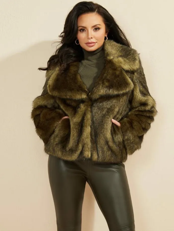 Women Jackets Marciano Gwenda FauxFur Jacket Lancer Green Multi Women Jackets Marciano Gwenda FauxFur Jacket Lancer Green Multi