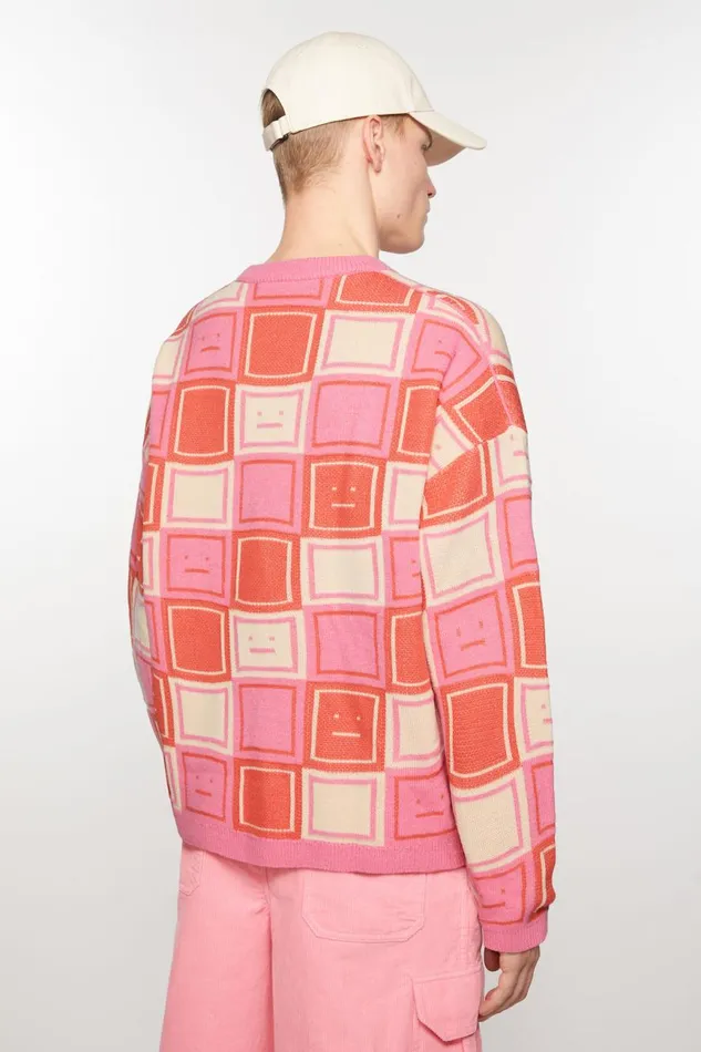 Women Jacquard Crew Neck Jumper Rusty Orangetango Pink Acne Studios Knitwear