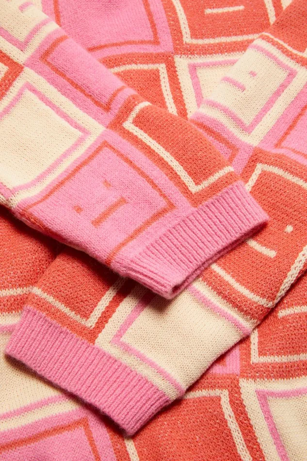 Women Jacquard Crew Neck Jumper Rusty Orangetango Pink Acne Studios Knitwear