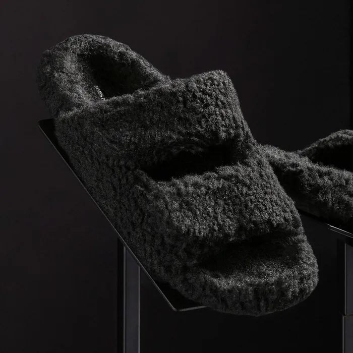 WOMEN James Perse ASPEN COLLECTION Women039s Double Strap Shearling Slide Black