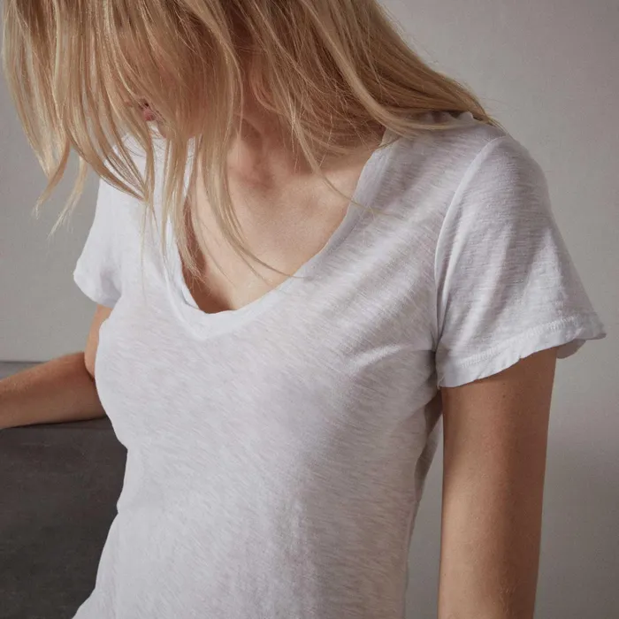 WOMEN James Perse CLASSICS Sheer Slub Casual V Neck White